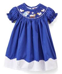 Lil Cactus Royal Blue Nativity Smocked Shift Dress Bow Headband Infant