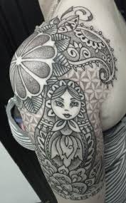 Black And Grey Tattoo Sleeve Filler Matryoshka Tattoo Sleeve Filler Russian Doll Tattoo Sleeve Tattoos For Women