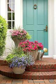 Romantic Stair Step Pots Dress Up Your Stairs And Walkway With Potted Plants And Flowers H Front Yard Landscaping Design Front Door Plants Porch Planter Ideas