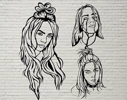Billie Eilish Cartoon Drawing Black And White Billie Eilish Etsy Billie Eilish Silhouette Art Billie