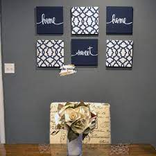 Navy Blue Living Room Wall Art Set Home Sweet Home Dining Etsy In 2021 Canvas Kitchen Wall Art White Wall Decor Wall Decor