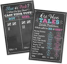 This method tries to predict your baby's gender based on an ancient chinese gender chart and uses your lunar age and the lunar month you got pregnant to determine baby's gender. Amazon Com Old Wives Tales Boy Or Girl Voting Game Gender Reveal Party Posters 11 X 17 Black Pink Blue Party Supplies Activity Decorations 2 Posters Kitchen Dining