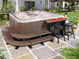 Patio With Wraparound Steps And Stools With Ad On Hot Tub Bar Hot Tub Hot Tub Backyard Hot Tub Bar