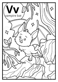 The bats with their wings outstretched remind us of spooky haunted houses. Coloring Book For Children Colorless Alphabet Letter V Vampire Royalty Free Cliparts Vectors And Stock Illustration Image 81582692