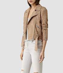 Allsaints Us Womens Hitchen Suede Biker Jacket Sand Brown Leather Jackets Women Biker Jacket Jackets