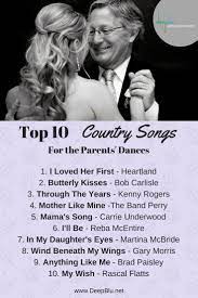 Top 10 Country Songs For The Parents Dances Country Wedding Songs Wedding Ceremony Songs Ceremony Songs
