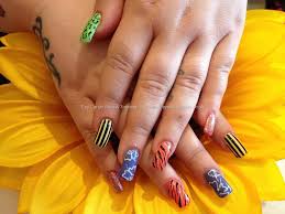 Acrylic Nails With Multi Coloured Nail Art Nail Art Nail Art Inspiration Acrylic Nails