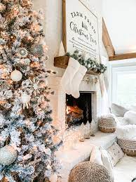 How To Decorate Farmhouse Living Room For The Holidays Cozy Christmas Decor White Brick Fireplace Holiday Living Room Decor