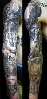 Black And Grey Full Sleeve Tattoo Ideas Angel Tattoo Design Ideas For Guys Full Sleeve Tattoo Black And Grey Tattoos Sleeve Sleeve Tattoos