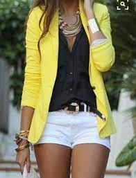 Blazer Amarillo Blusa Negra Short Blanco Stylish Fall Outfits Fashion Cute Outfits