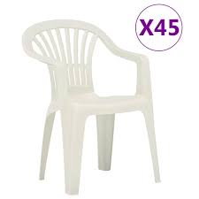 Backed by commercial warranty against breakage, this furniture is tough and durable. Stackable Garden Chairs 45 Pcs Plastic White