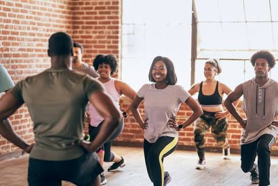 Group fitness class in session
