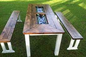 72 Cooler Box Table And Bench King Sr Woodworking Picnic Table Wooden Cooler Diy Farmhouse Table Plans