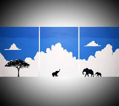 Original Abstract Animal Landscape Elephants On Cloud 9 Blue Sky White Africa Animal Elephant Painting Art Canvas African 48 X 20 2020 Acrylic Painting B Hand Painting Art African Art Elephant Painting