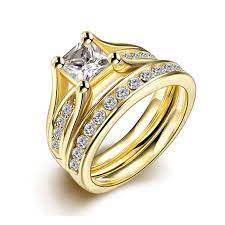 Non Gold Plate Over Stainless Steel Base Square Clear Cubic Zirconia Wedding Ring Set Walmart Com Titanium Steel Rings Mens Stainless Steel Rings Cubic Zirconia Wedding Rings