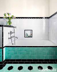 Most notable is the marble pedestal sink with brass legs and fixtures. Bathroom With Colorful Tile 1930s Bathroom Design