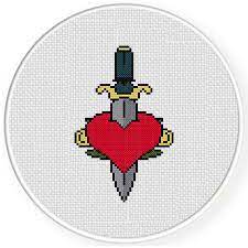 Cross tattoos, cross tattoo designs, cross tattoo ideas, for men, for women, for girls, for guys, cute, lovely 5. Heart Dagger Tattoo Cross Stitch Pattern Daily Cross Stitch