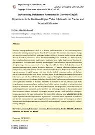 PDF) Implementing Performance Assessments in University English Departments  in the Kurdistan Region: Viable Solutions to the Practice and Technical  Difficulties