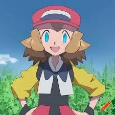 Serena (pokemon), smiles, walking in a meadow under a beautiful sunny blue  sky on Craiyon