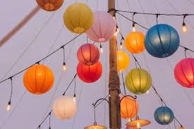 Coloured Paper Lanterns And Festoon Lights Paper Lantern Decor Paper Lantern Lights Paper Lantern Centerpieces