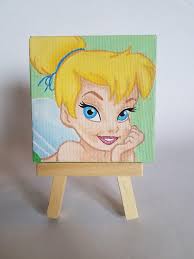 Tinkerbell 3x3 Painting Tinkerbell Acrylic Disney Canvas Art Mini Canvas Art Kids Canvas Art