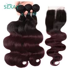 Sexay Ombre Burgundy Hair 3 Bundle With Lace Closure 1b 99j