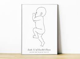 The Birth Poster In Scale 1 1 Baby Sketch Custom Newborn Etsy Baby Sketch Baby Posters Baby Illustration