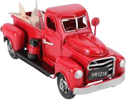 #projectswithkids what is it about the red truck with the christmas tree in the back that you see all over these days? Cars Trucks Vans Diecast Toy Vehicles Vintage Metal Classic Pickup Red Truck Gifts Rustic Christmas Party Table Decor