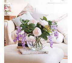 My original purchase from qvc was of a bouquet of hydrangeas, peony, lambs lettuce and other foliage which has been admired by every friend that has seen it, all thinking it was real. Peony Peonies Wisteria Greenery In Glass Fishbowl Fragrance Stick Qvc Uk