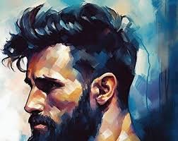 Impresión artística de un hombre barbudo: retrato erótico en acuarela