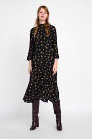 Zara Black Dress With Yellow Flowers Dresscodes Zara Black Dress Dresses Black Flower Dress
