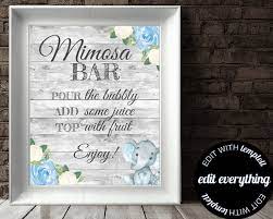 Elephant Baby Shower Mimosa Bar Sign Blue Elephant Baby Shower Etsy Baby Shower Signs Printable Baby Shower Signs Elephant Sign