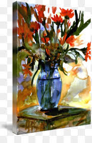 Flowers in a glass vase watercolour. Floral Flower Background
