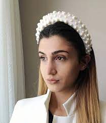 Free Express Shipping White Pearl Velvet Padded Headband Large Matador Thick Headband Royal Headband Wedding Bridal Pearl Headband Pearl Bridal Headband Festival Hair Pieces Thick Headbands