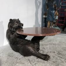 Black bear coffee table glass top cabin side end. Bronze Bear Coffee Table Base