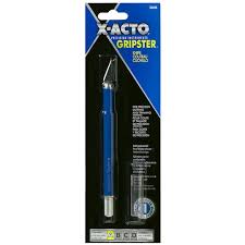 Trademark a utility knife with a very sharp replaceable blade. X Acto Gripster Knife