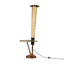 Lampe Mit Tischchen Fuss Aus Holz Messing Glas Italien 50er Jahre