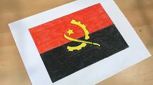 It is split horizontally into an upper red half and a lower black half with an emblem resting at the center. Angolan Flag Drawing Youtube