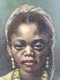 Fay Jackson "Black Woman" Oil Painting 24x20" Signed Hookah Sitting Gold  Jewels