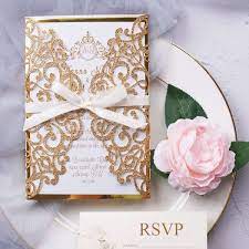 Royal Gold Elegant Wedding Invitation With Rsvp Cards Glittering Invite Mirror Lining Thin And Chic Silk Ribbon Elegant Spring And Fall Wedding Classic Af Elegant Wedding Invitations Glitter Invitations Wedding Invitations