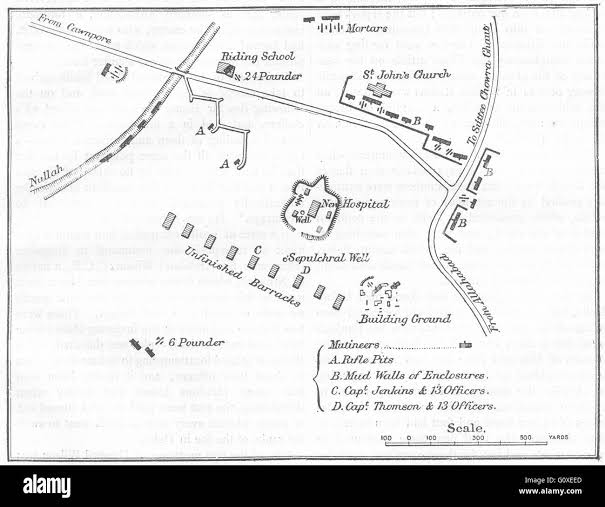 INDIA: Plan of the Entrenchment of Kanpur, June, 1857, c1880 antique map Stock Photo - Alamy