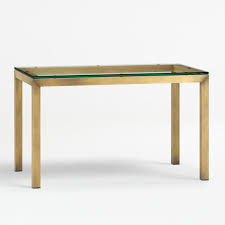 The clear glass also helps maximize a smaller work area, for a barely there look. Parsons Clear Glass Top Brass Base 48x28 Dining Table Crate And Barrel Uae
