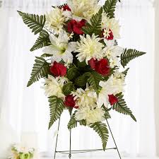 This material renders a more lifelike appearance to each bloom and improve the monument's overall appeal. Premade Silk Flower Easel Cemetery Arrangement Cemetery Supplies Floral Supplies Craft Supplies Factory Direct Craft