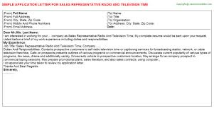 Sales Representative Radio And Television Time Job Application Letter