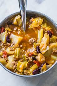 It's low in calories, packed with veggies and it lentils would be a good option too just add more broth. One Pot Hamburger Cabbage Soup