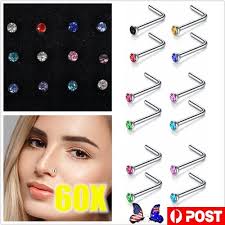 Small Nose Ring 60PCS Stainless Steel Crystal Straight Nose Pin Nose Nose  Studs