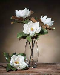 Long stem fake flowers rose plastic fake flower silk flower arrangement home wedding decoration valentine's gift flower for vase. Magnolia Full Bloom Silk Flower Stem Flower Art Vintage Flower Arrangements Flower Arrangements