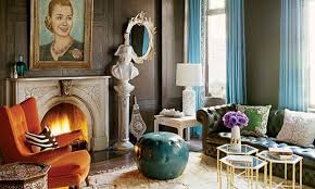 Nanette Lepore Living Room By Jonathan Adler Via Elle Decor Chesterfield Turq Orange Brass Luv Eclectic Interior Home Interior