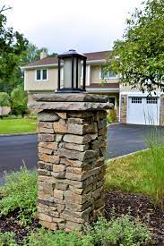 Stacked Stone Light Pillar Column Stone Driveway Yard Landscaping Diy Backyard Landscaping
