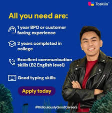 Looking to work-from-home this holiday season? We have the gift of  #RidiculouslyGoodCareers here at TaskUs! Be a part of our permanent  work-from-home team in TaskUs LAS PIÑAS ,PAMPANGA, BULACAN, , CAGAYAN DE